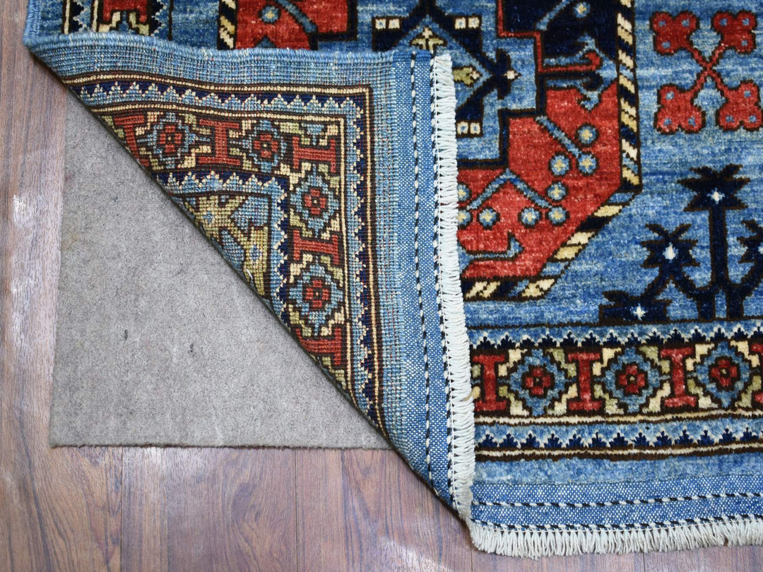 4'1" x 9'9" New Hand Knotted Blue Wool Runner Oriental Rug - MOA10270392