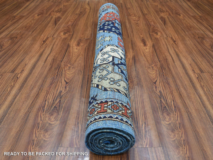 4'1" x 9'9" New Hand Knotted Blue Wool Runner Oriental Rug - MOA10270392
