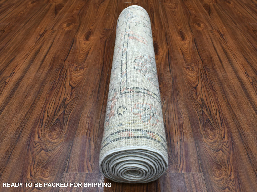 2'10" x 12'3" New Hand Knotted Beige Wool Runner Oriental Rug - MOA10270494