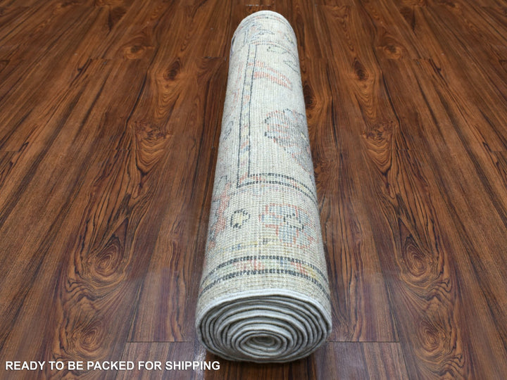 2'10" x 12'3" New Hand Knotted Beige Wool Runner Oriental Rug - MOA10270494