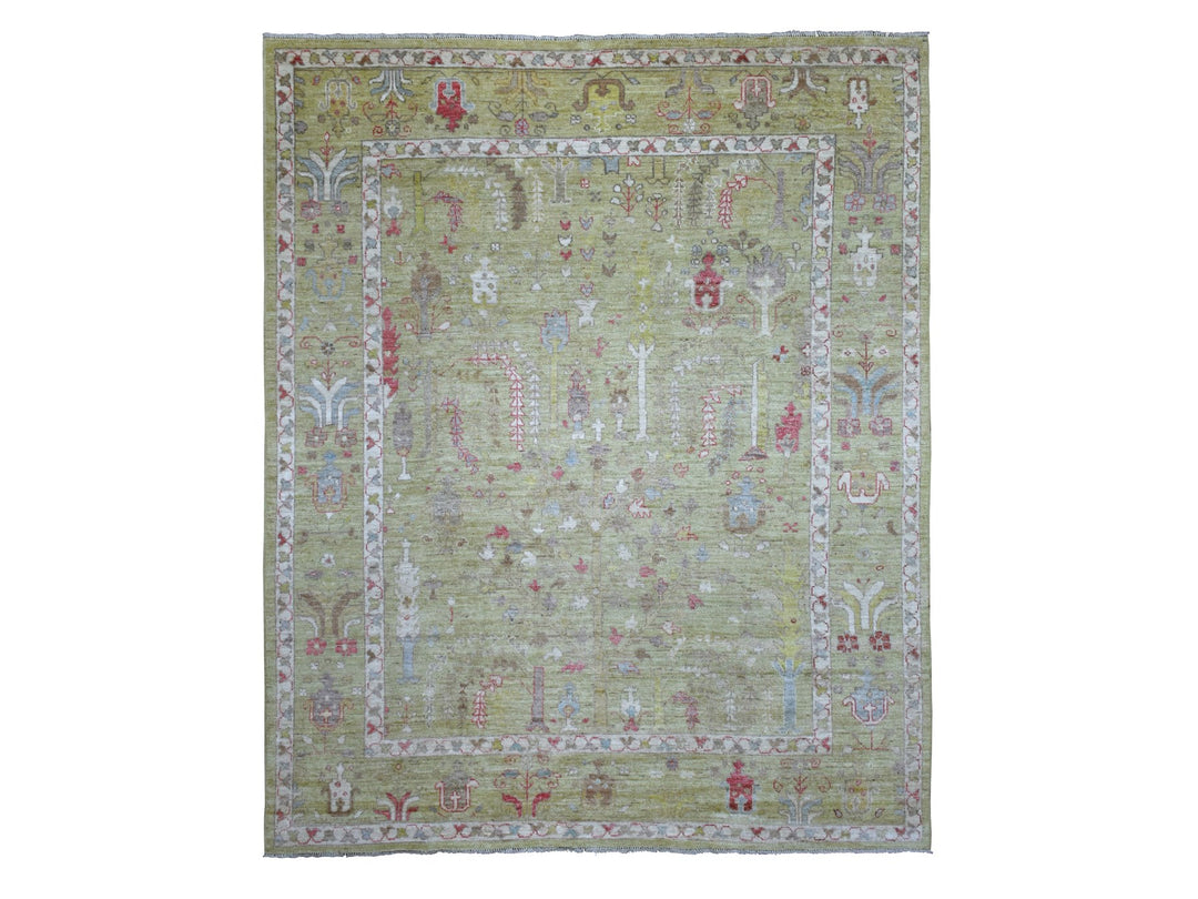 8'0" x 9'9" New Hand Knotted Green Wool Rectangle Oriental Rug - MOA10270497