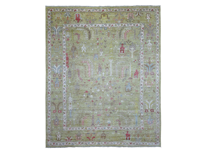 8'0" x 9'9" New Hand Knotted Green Wool Rectangle Oriental Rug - MOA10270497
