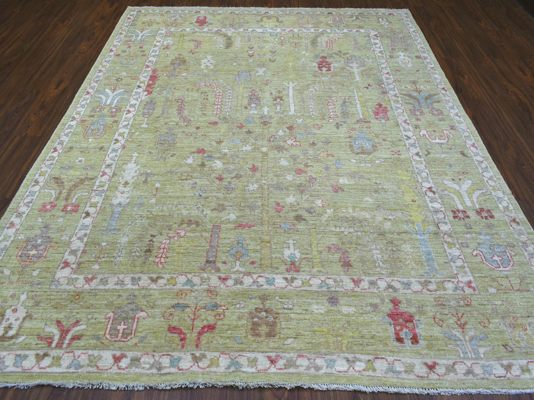 8'0" x 9'9" New Hand Knotted Green Wool Rectangle Oriental Rug - MOA10270497