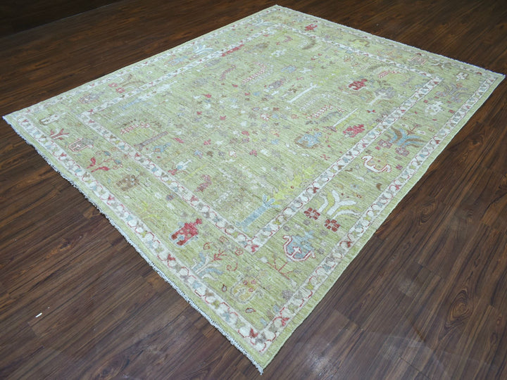 8'0" x 9'9" New Hand Knotted Green Wool Rectangle Oriental Rug - MOA10270497