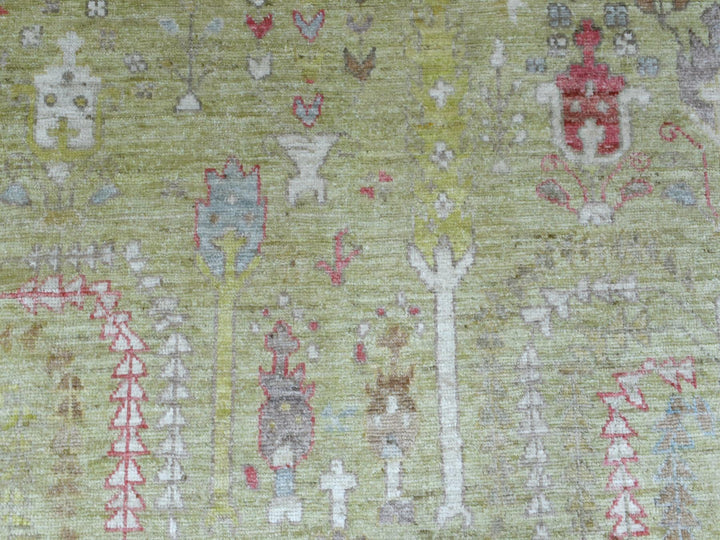 8'0" x 9'9" New Hand Knotted Green Wool Rectangle Oriental Rug - MOA10270497
