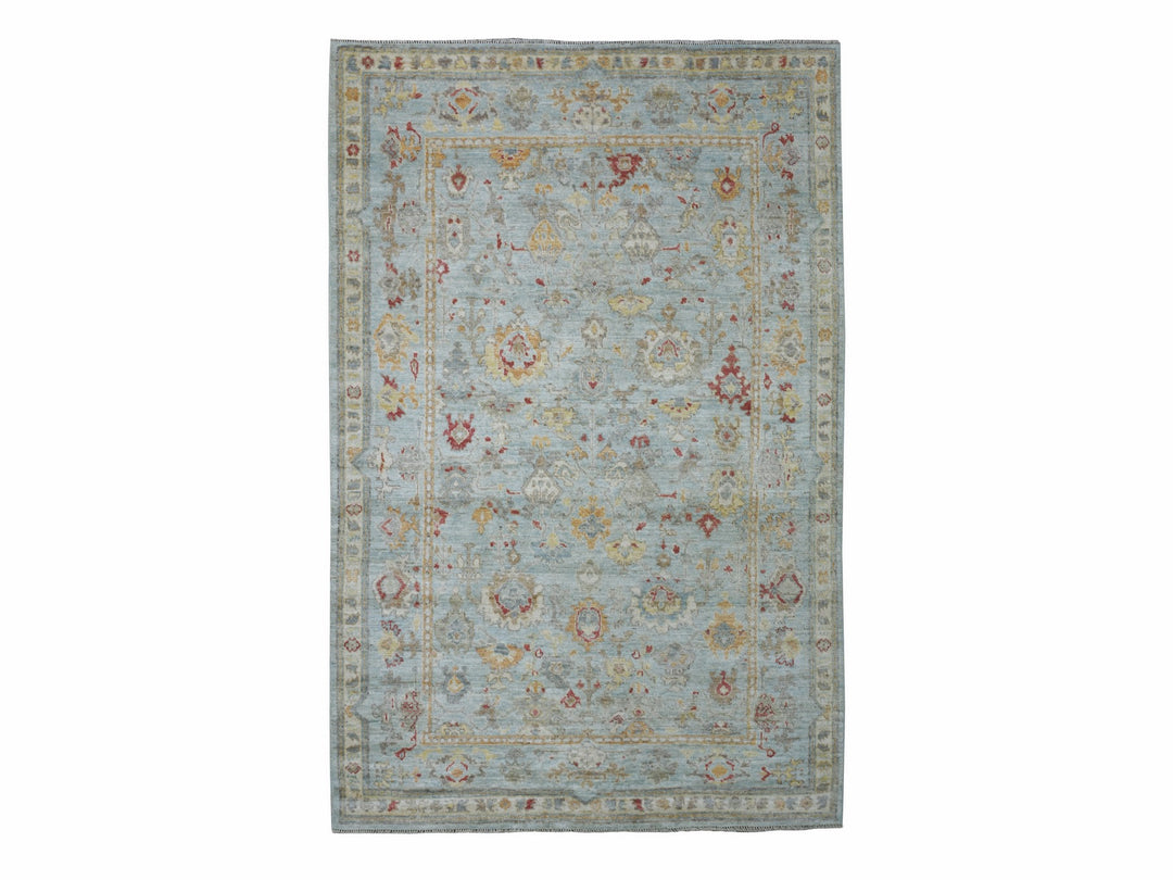 6'2" x 9'5" New Hand Knotted Blue Wool Rectangle Oriental Rug - MOA10270516