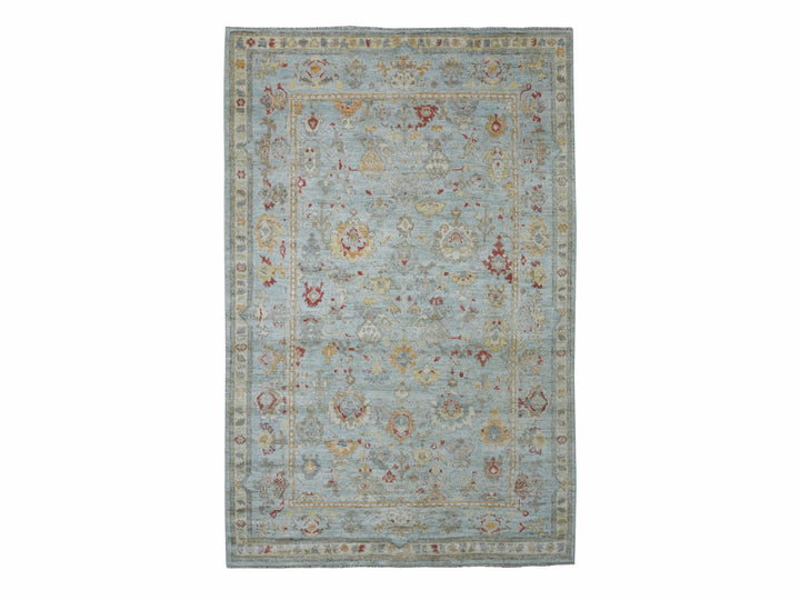6'2" x 9'5" New Hand Knotted Blue Wool Rectangle Oriental Rug - MOA10270516