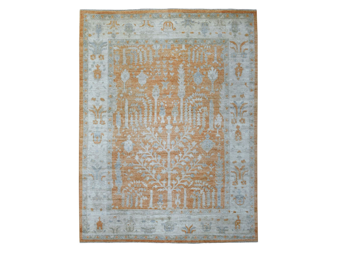 7'10" x 10'2" New Hand Knotted Orange Wool Rectangle Oriental Rug - MOA10270575