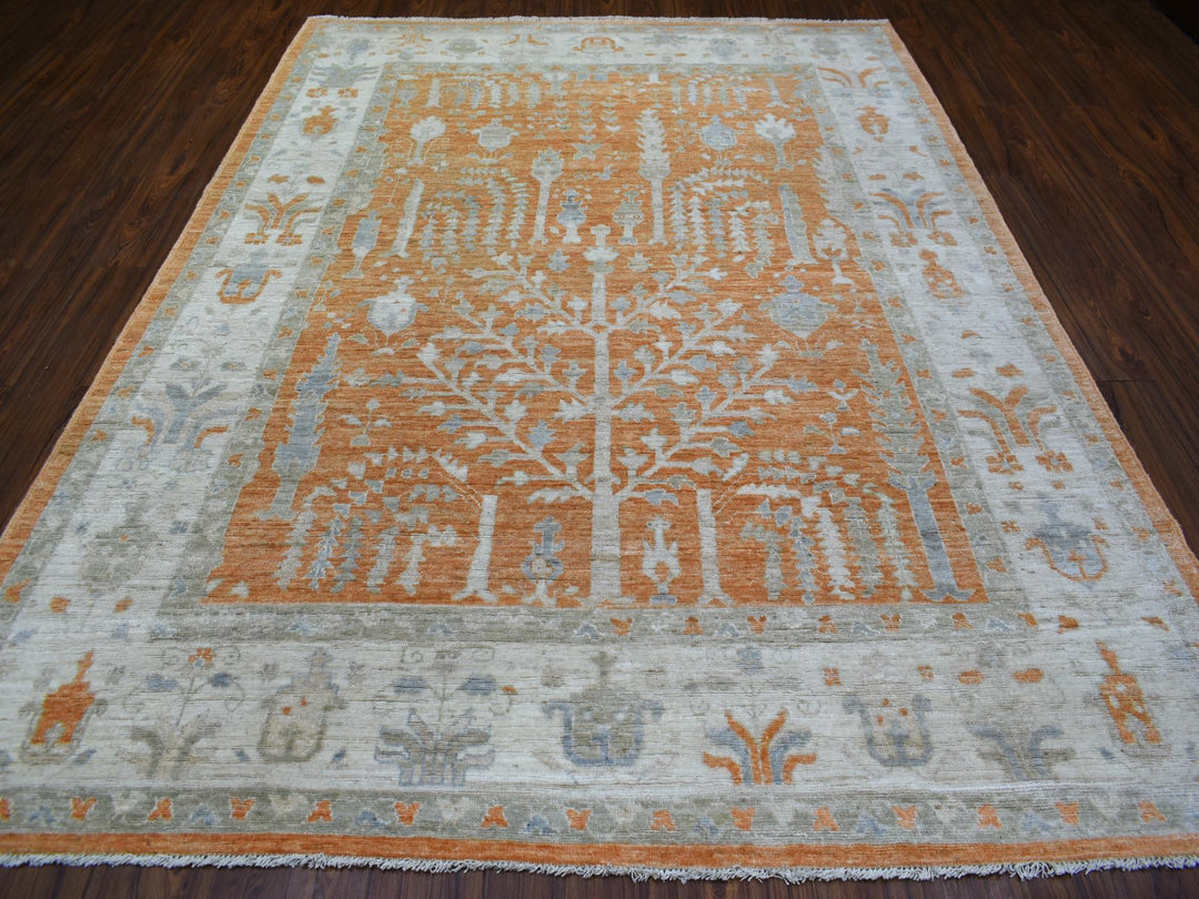 7'10" x 10'2" New Hand Knotted Orange Wool Rectangle Oriental Rug - MOA10270575