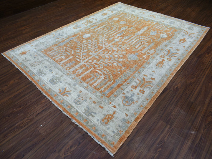 7'10" x 10'2" New Hand Knotted Orange Wool Rectangle Oriental Rug - MOA10270575