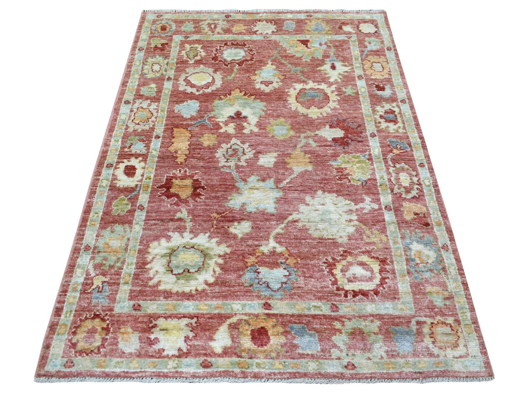 3'9" x 6'0" New Hand Knotted Pink Wool Rectangle Oriental Rug - MOA10270605