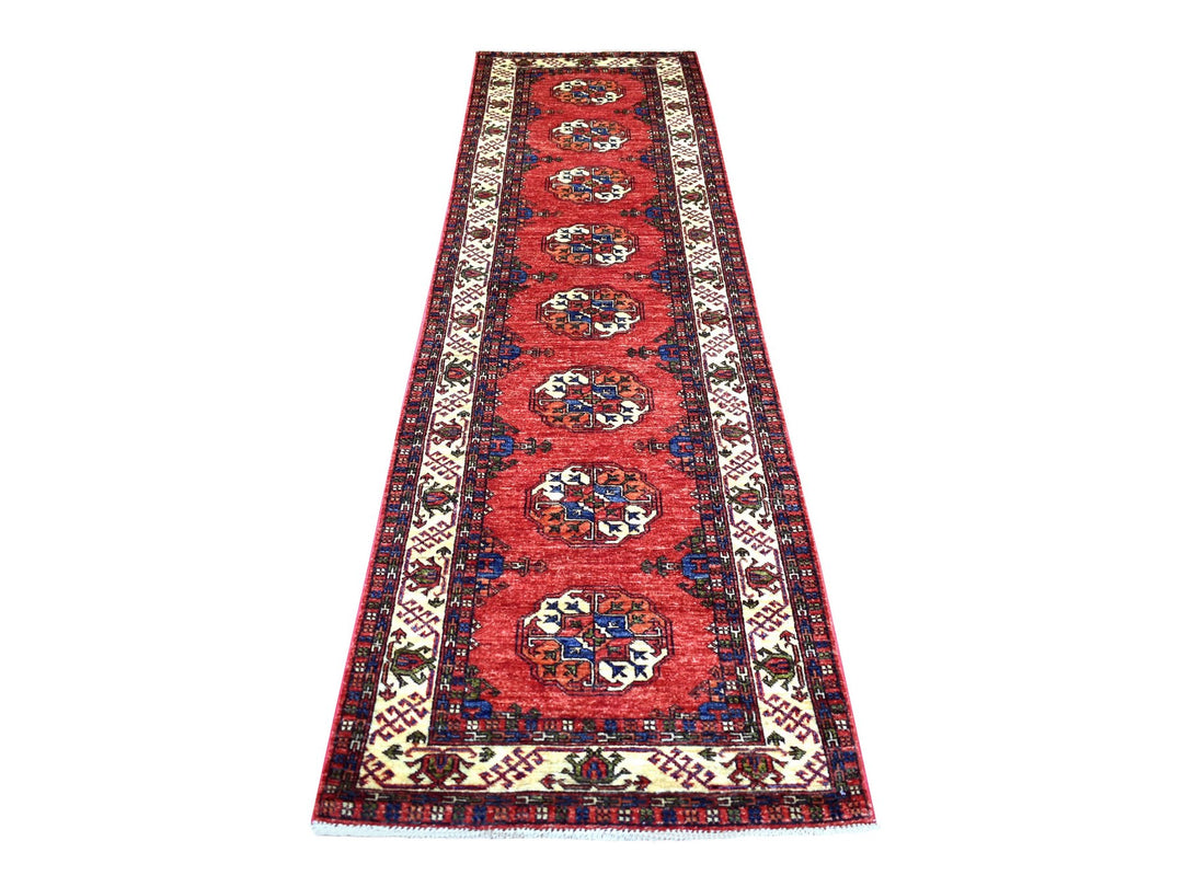 2'9" x 9'10" New Hand Knotted Red Wool Runner Oriental Rug - MOA10270613