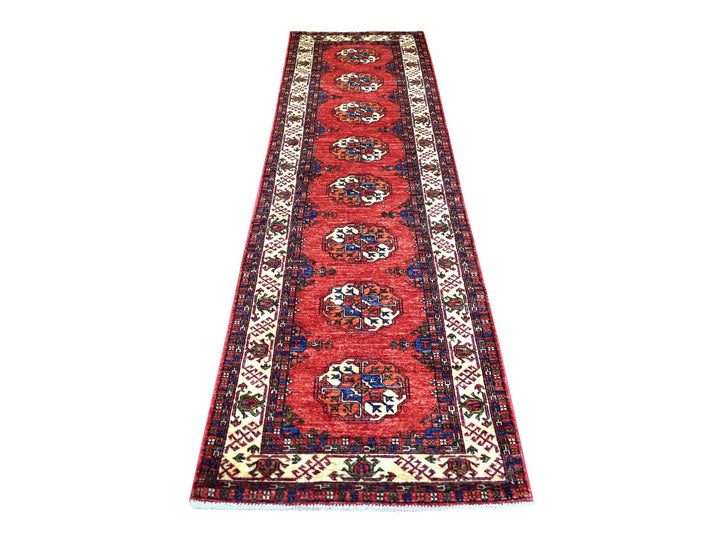 2'9" x 9'10" New Hand Knotted Red Wool Runner Oriental Rug - MOA10270613