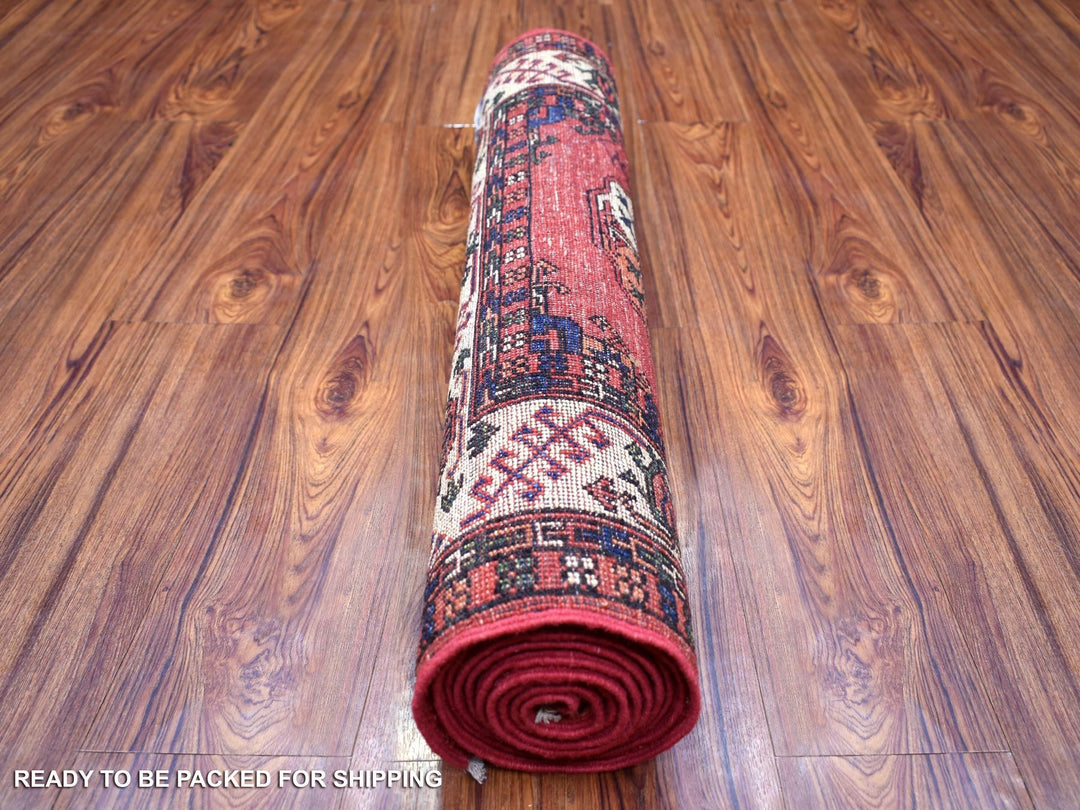 2'9" x 9'10" New Hand Knotted Red Wool Runner Oriental Rug - MOA10270613