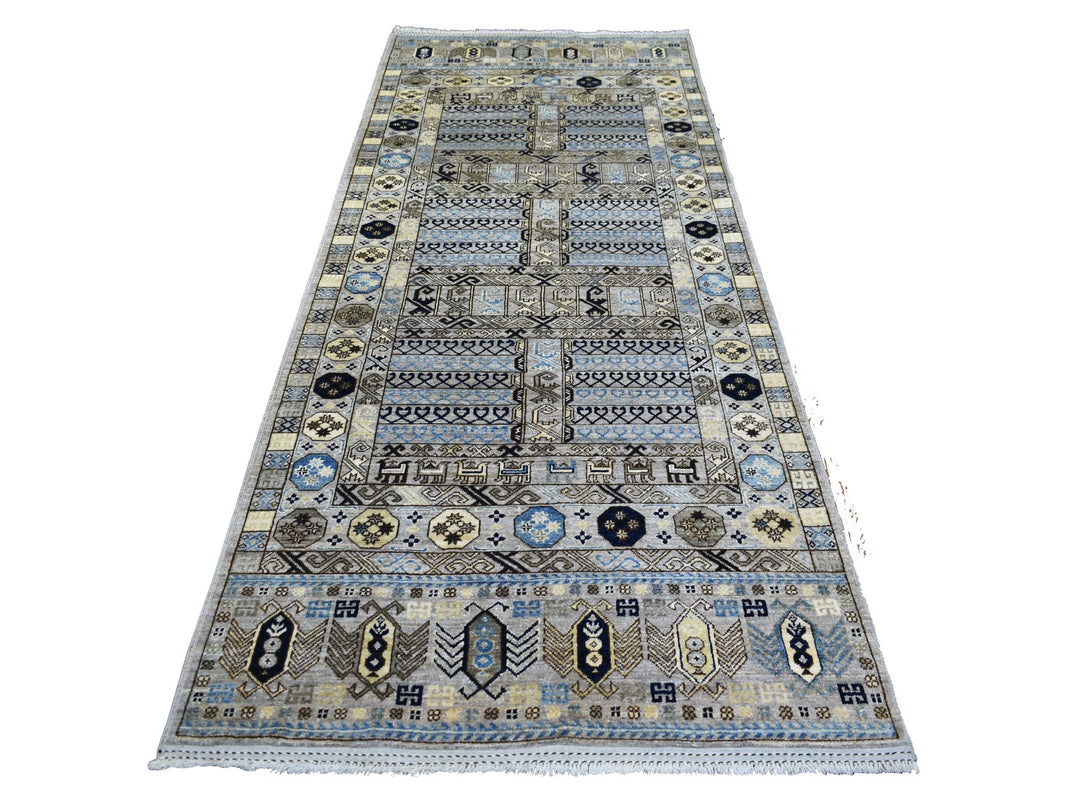 4'1" x 9'7" New Hand Knotted Grey Wool Rectangle Oriental Rug - MOA10270637