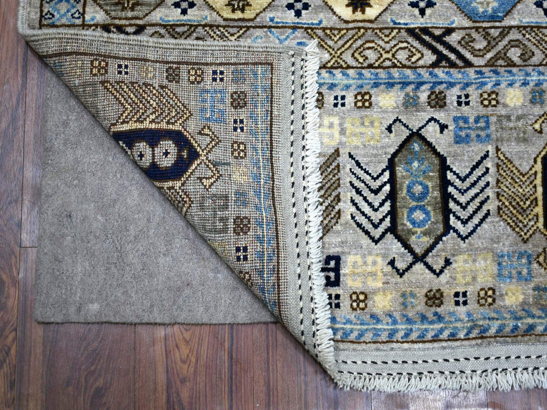 4'1" x 9'7" New Hand Knotted Grey Wool Rectangle Oriental Rug - MOA10270637