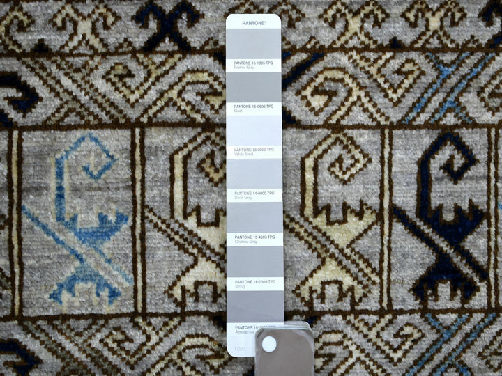 4'1" x 9'7" New Hand Knotted Grey Wool Rectangle Oriental Rug - MOA10270637