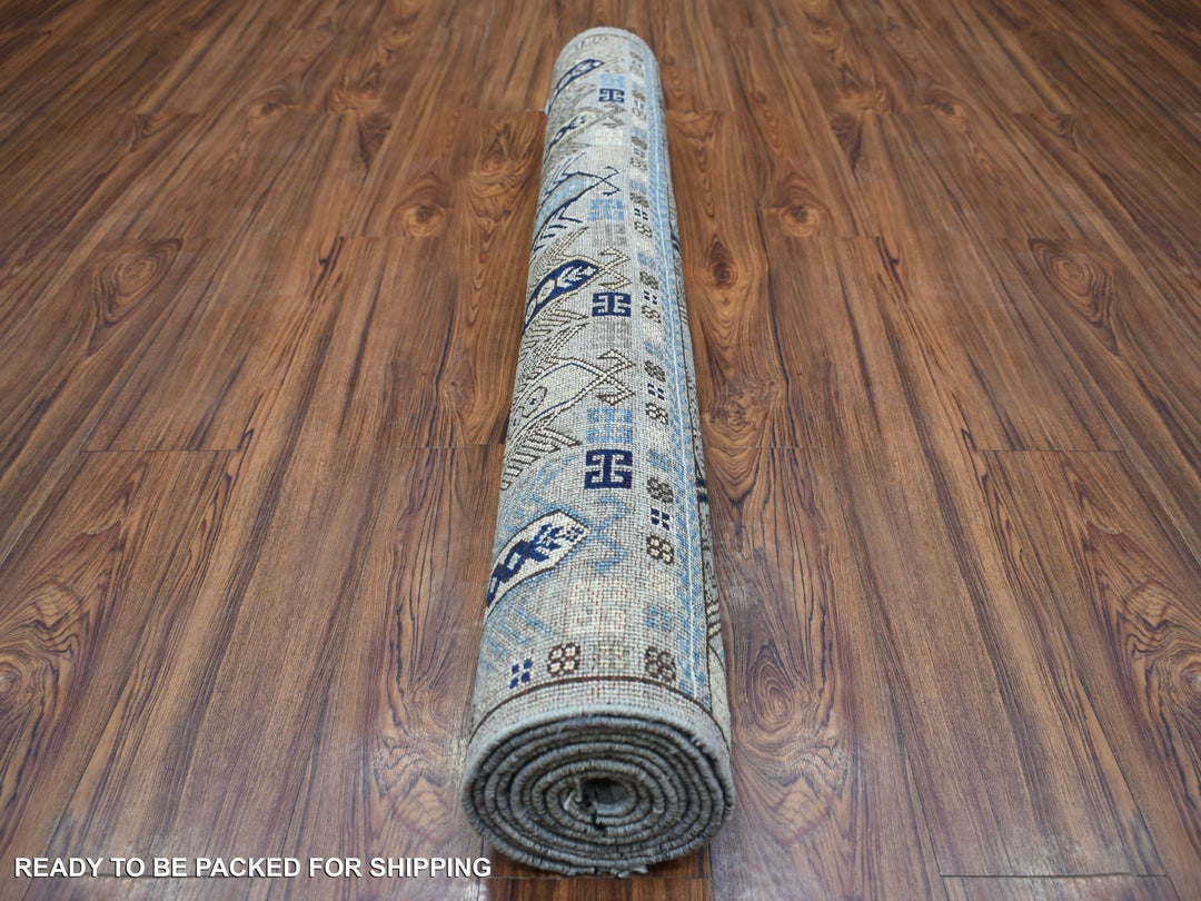 4'1" x 9'7" New Hand Knotted Grey Wool Rectangle Oriental Rug - MOA10270637