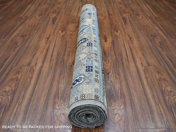 4'1" x 9'7" New Hand Knotted Grey Wool Rectangle Oriental Rug - MOA10270637