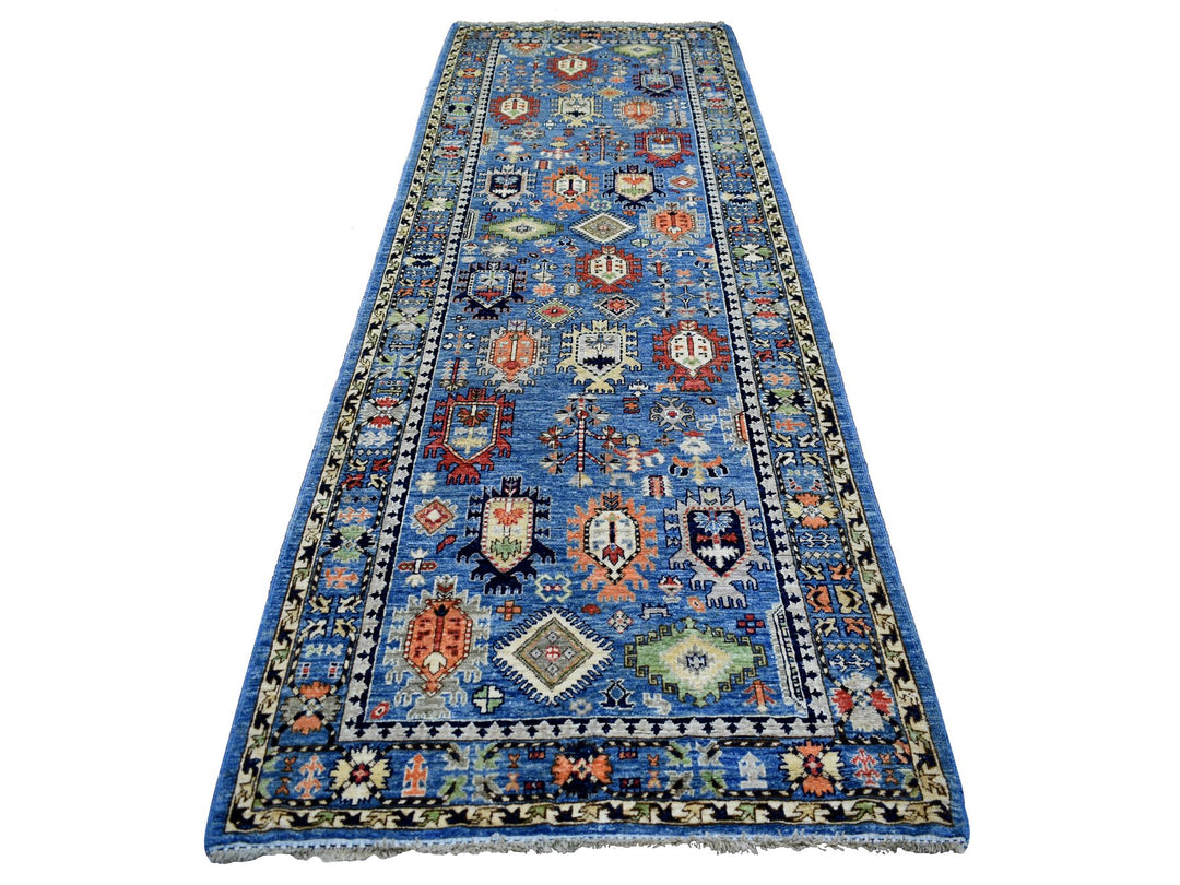 4'4" x 11'8" New Hand Knotted Blue Wool Runner Oriental Rug - MOA10270638
