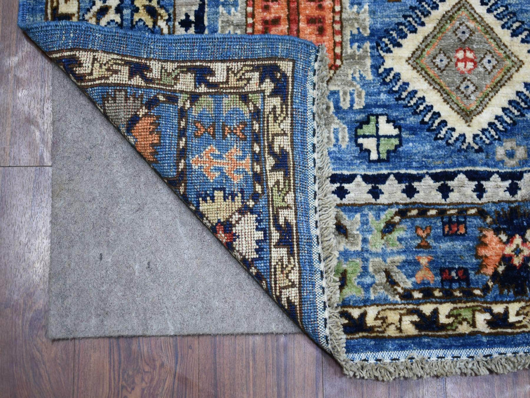 4'4" x 11'8" New Hand Knotted Blue Wool Runner Oriental Rug - MOA10270638