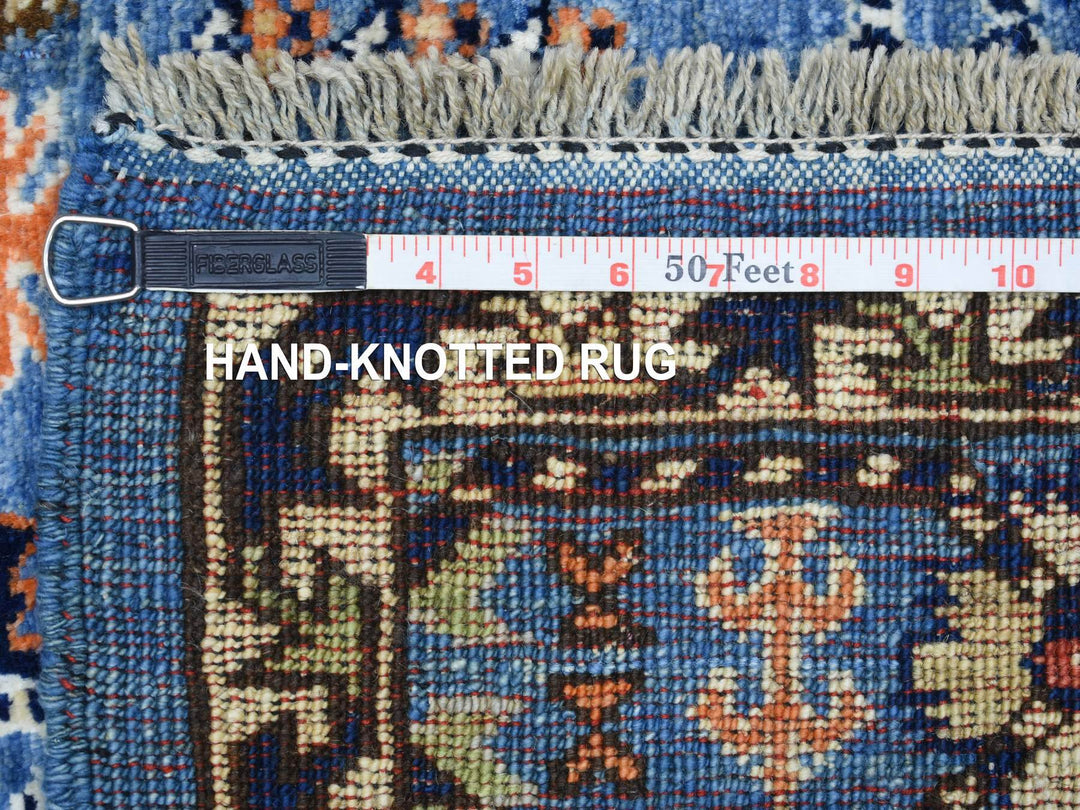 4'4" x 11'8" New Hand Knotted Blue Wool Runner Oriental Rug - MOA10270638