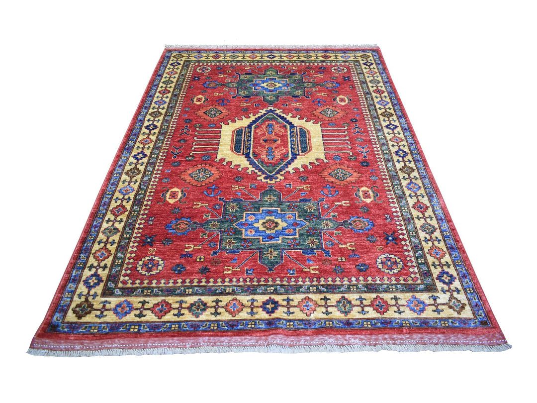 5'7" x 7'7" New Hand Knotted Red Wool Rectangle Oriental Rug - MOA10270647