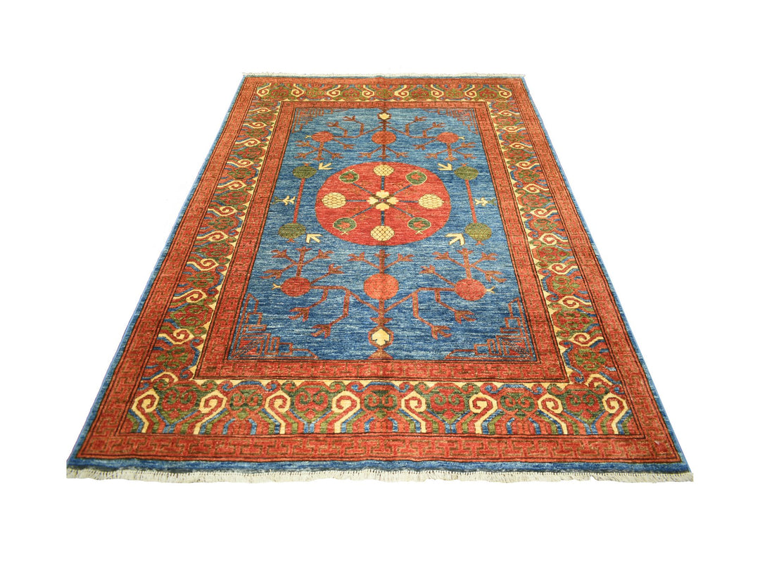 5'9" x 7'10" New Hand Knotted Blue Wool Rectangle Oriental Rug - MOA10270648
