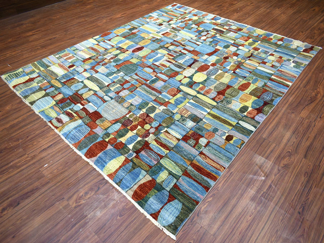 8'0" x 9'9" New Hand Knotted Multicolored Wool Rectangle Oriental Rug - MOA10270694