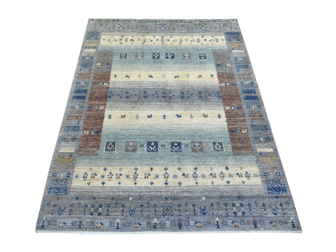 4'0" x 5'9" New Hand Knotted Grey Wool Rectangle Oriental Rug - MOA10270699