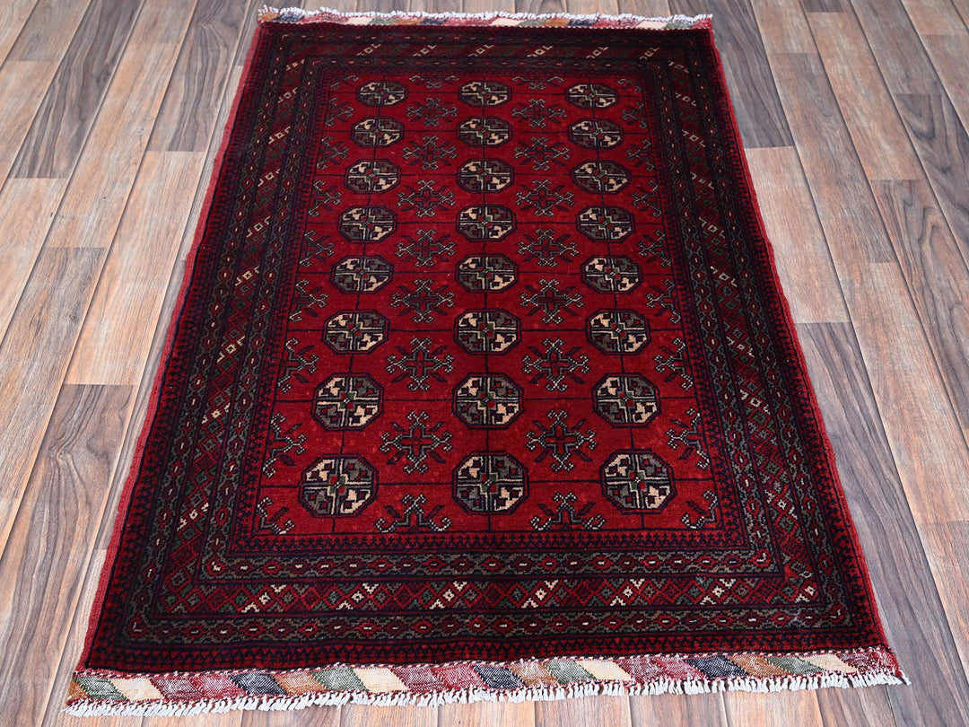 2'9" x 4'1" New Hand Knotted Red Wool Rectangle Oriental Rug - MOA102706