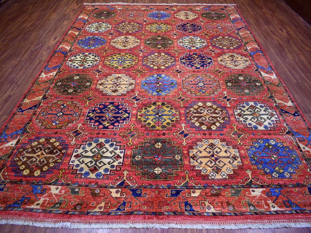 8'8" x 11'7" New Hand Knotted Red Wool Rectangle Oriental Rug - MOA10270709