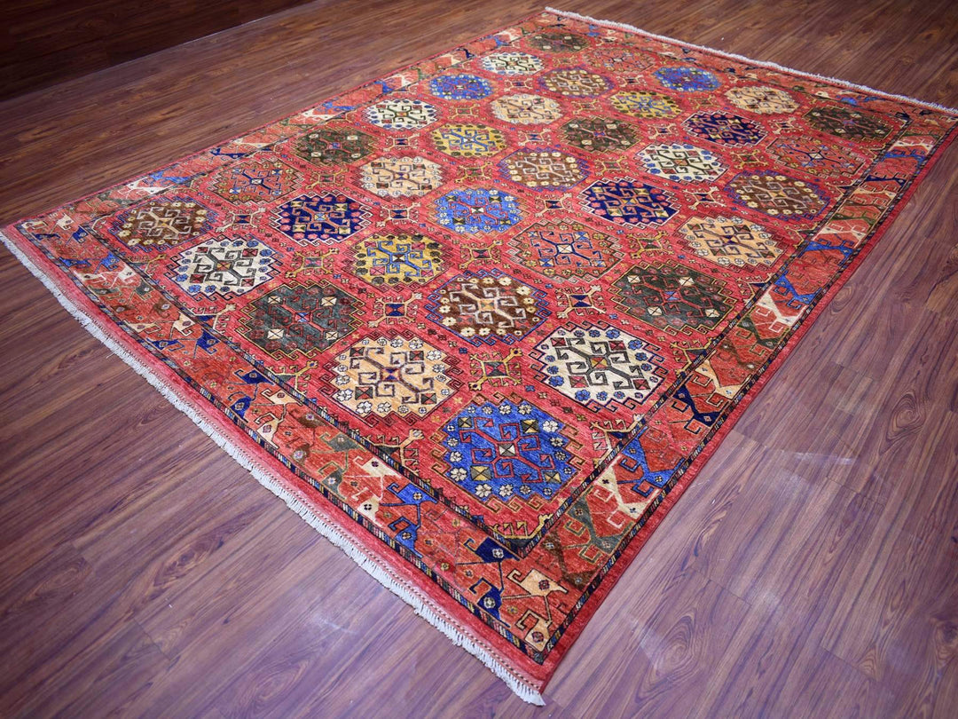 8'8" x 11'7" New Hand Knotted Red Wool Rectangle Oriental Rug - MOA10270709