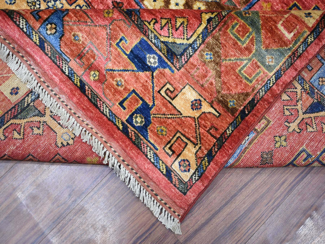 8'8" x 11'7" New Hand Knotted Red Wool Rectangle Oriental Rug - MOA10270709