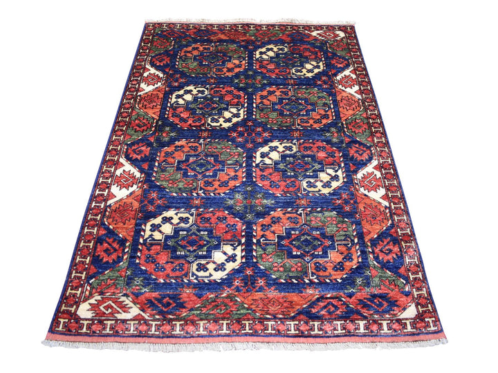 4'0" x 5'9" New Hand Knotted Blue Wool Rectangle Oriental Rug - MOA10270720