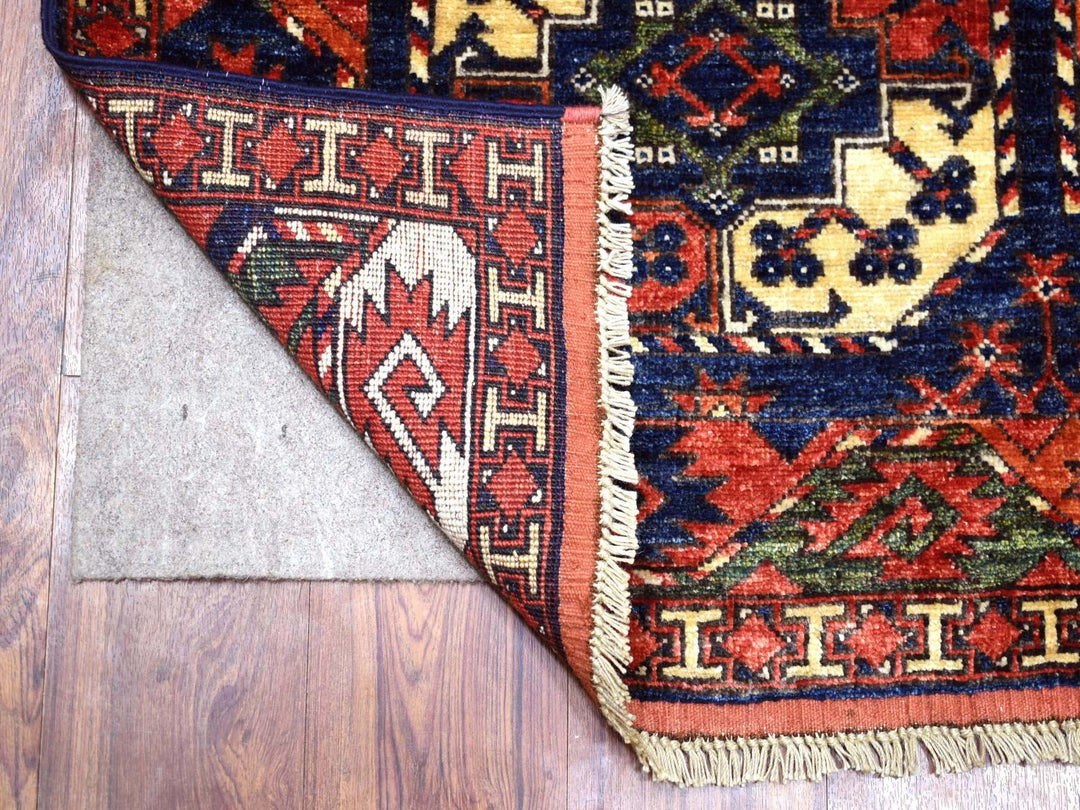 4'0" x 5'9" New Hand Knotted Blue Wool Rectangle Oriental Rug - MOA10270720