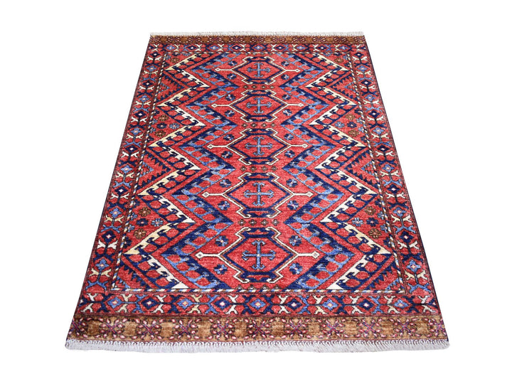 4'1" x 5'9" New Hand Knotted Red Wool Rectangle Oriental Rug - MOA10270725