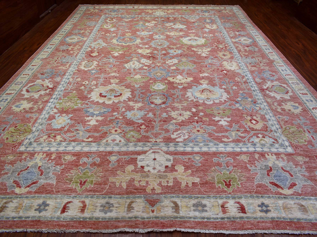 12'0" x 16'0" New Hand Knotted Red Wool Rectangle Oriental Rug - MOA10270751