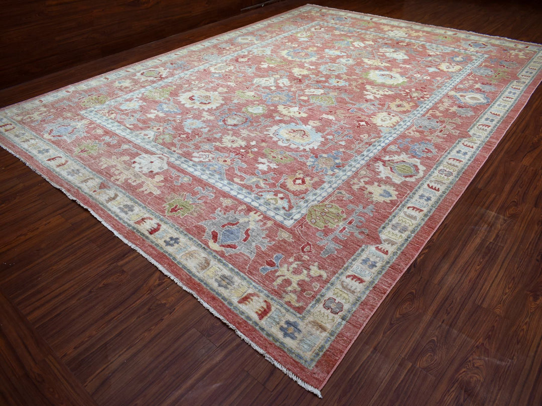 12'0" x 16'0" New Hand Knotted Red Wool Rectangle Oriental Rug - MOA10270751