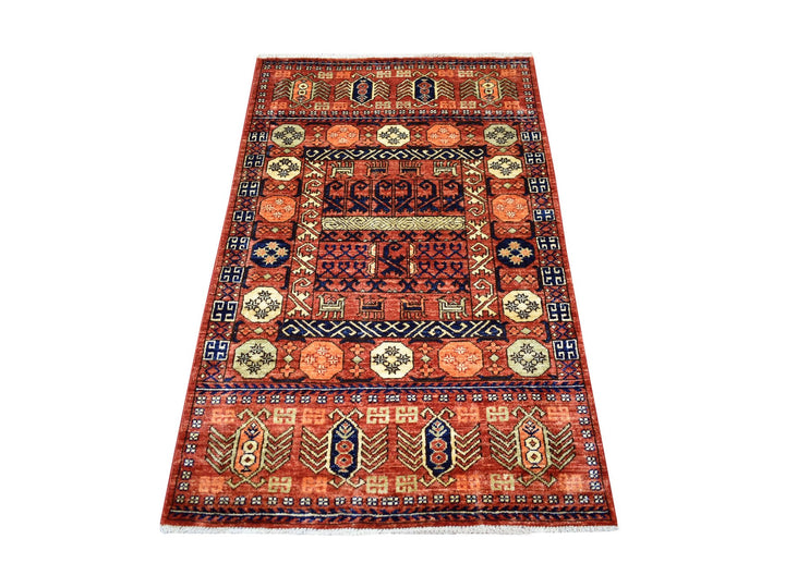 3'1" x 5'1" New Hand Knotted Red Wool Rectangle Oriental Rug - MOA10270783