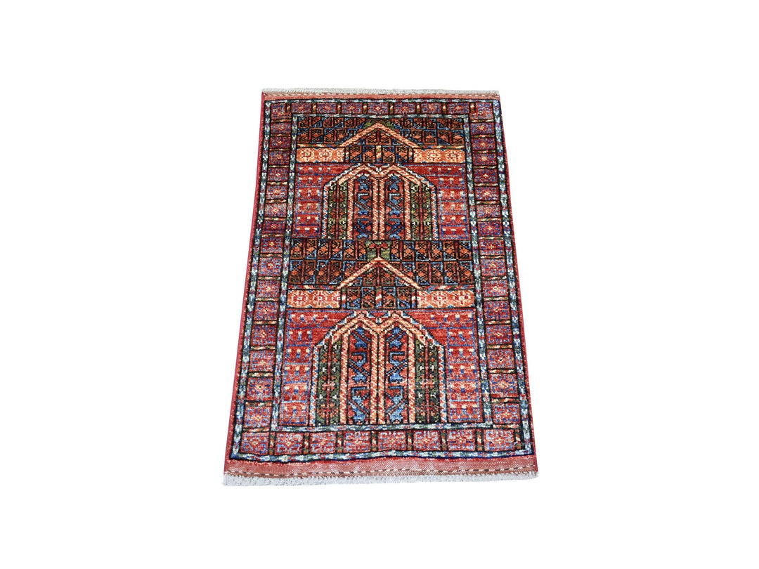2'0" x 3'1" New Hand Knotted Red Wool Rectangle Oriental Rug - MOA10270817