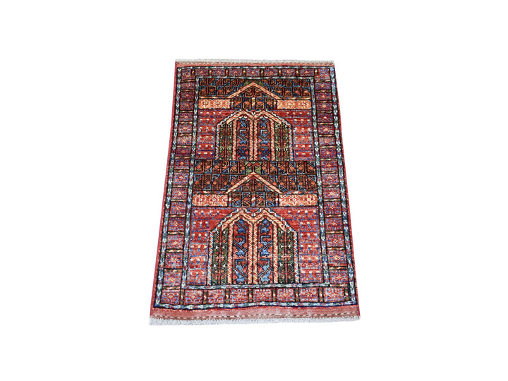 2'0" x 3'1" New Hand Knotted Red Wool Rectangle Oriental Rug - MOA10270817