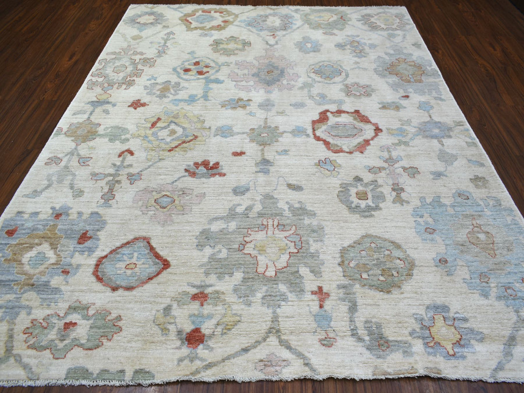 8'1" x 9'10" New Hand Knotted Ivory Wool Rectangle Oriental Rug - MOA10270867