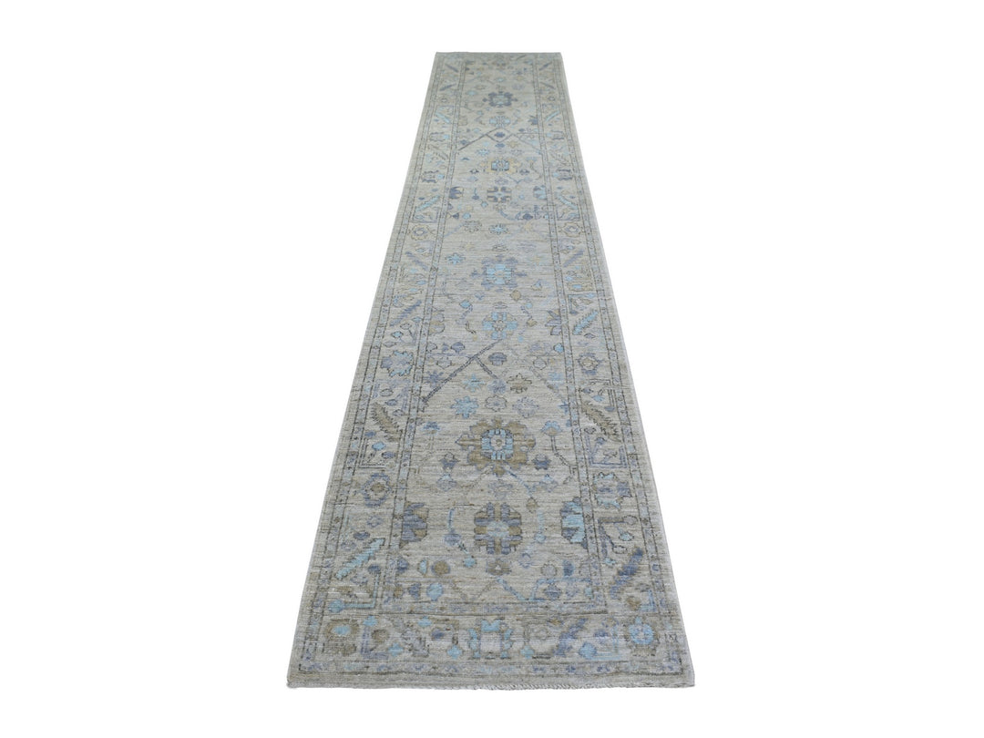 2'9" x 15'1" New Hand Knotted Grey Wool Runner Oriental Rug - MOA10270892