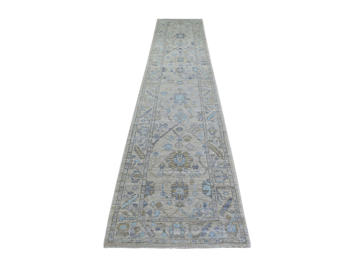 2'9" x 15'1" New Hand Knotted Grey Wool Runner Oriental Rug - MOA10270892