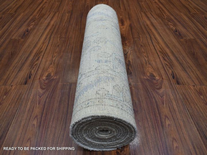 2'9" x 15'1" New Hand Knotted Grey Wool Runner Oriental Rug - MOA10270892