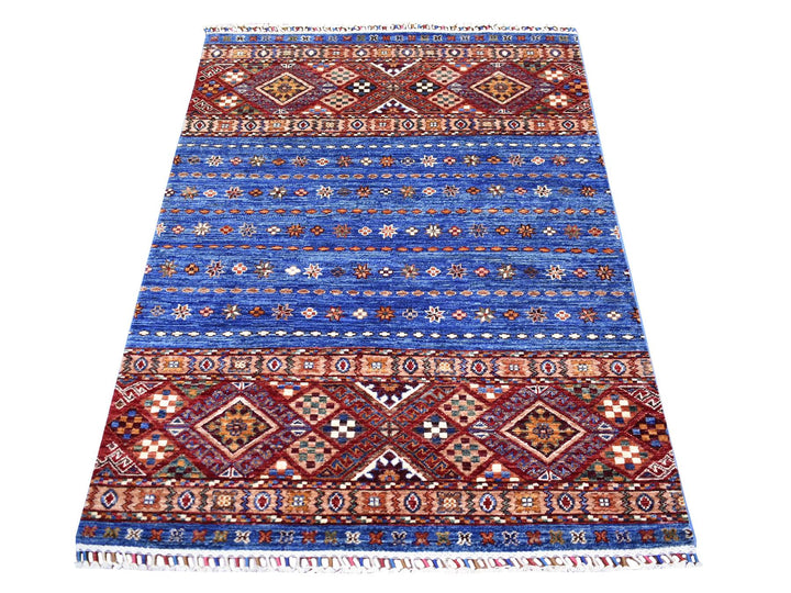 3'6" x 5'5" New Hand Knotted Blue Wool Rectangle Oriental Rug - MOA10270906