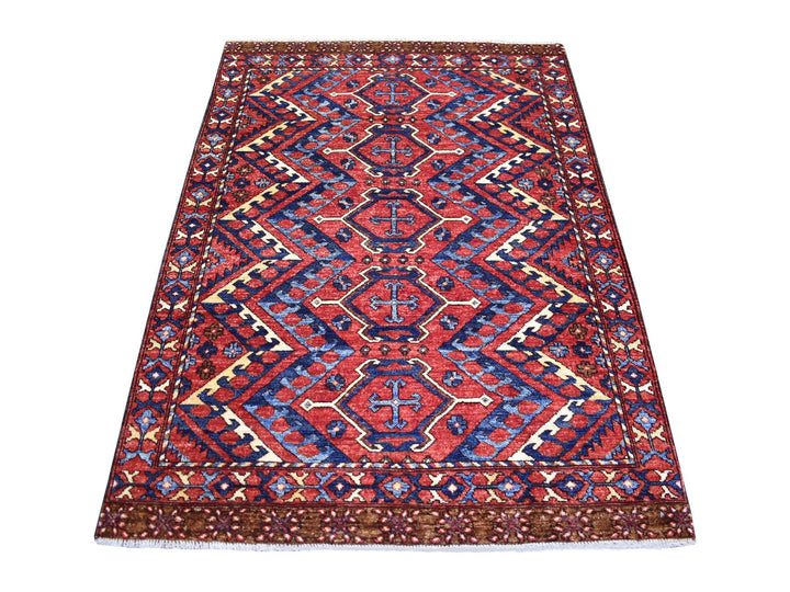 4'1" x 6'0" New Hand Knotted Red Wool Rectangle Oriental Rug - MOA10270917