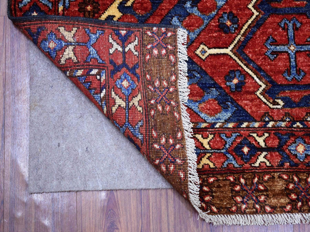 4'1" x 6'0" New Hand Knotted Red Wool Rectangle Oriental Rug - MOA10270917