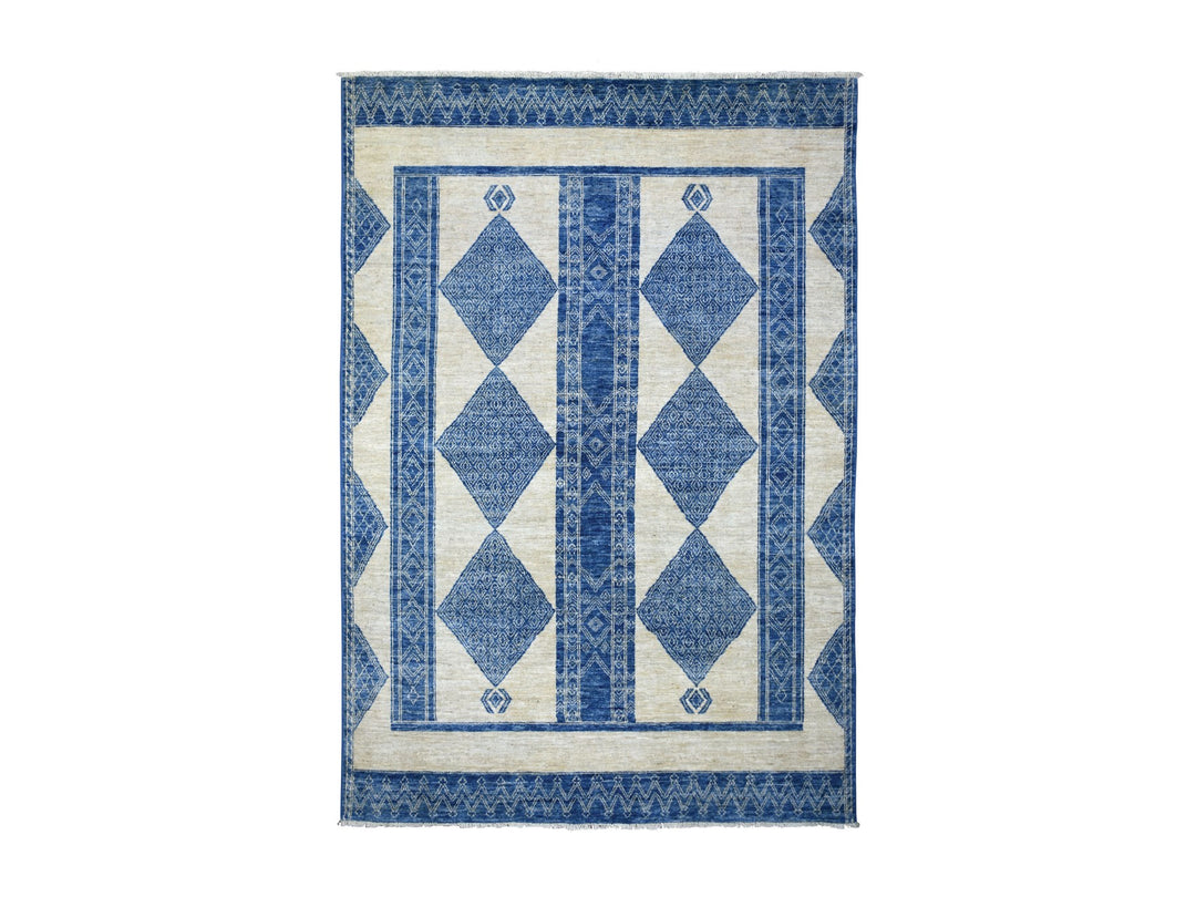 5'10" x 8'9" New Hand Knotted Blue Wool Rectangle Oriental Rug - MOA10270934